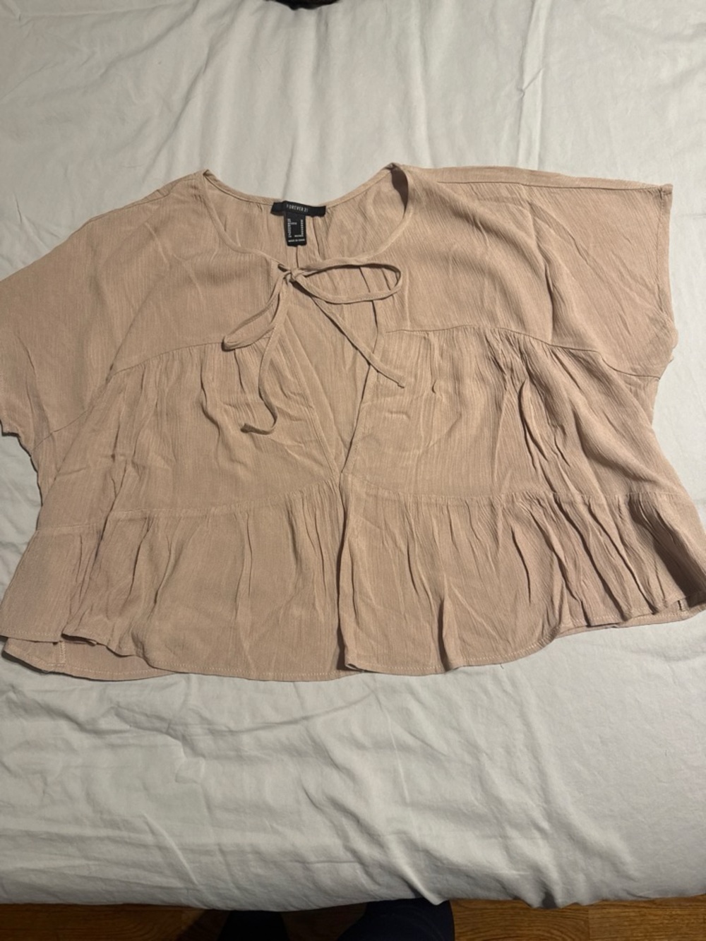 Forever 21 Blush Tie-Front Peplum Blouse